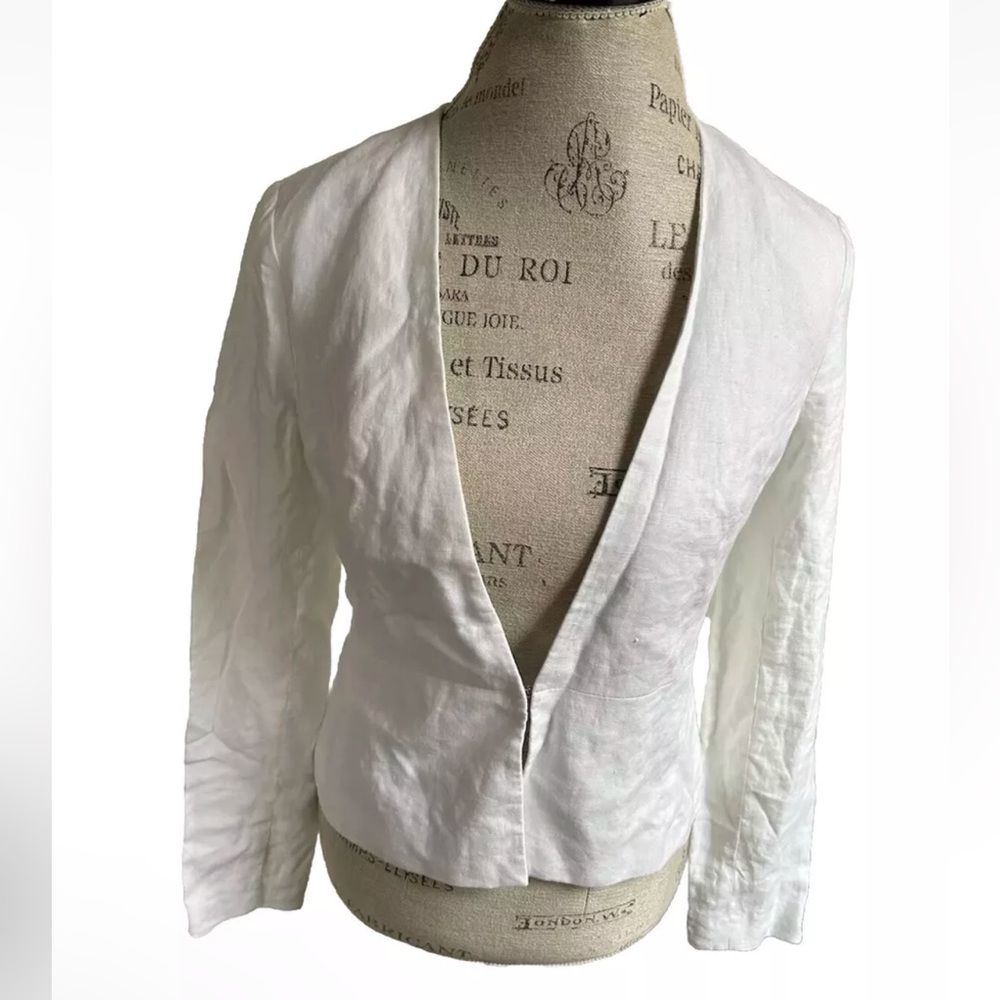 Banana Republic Women’s 100% Linen Blazer 4 White beachy long sleeve lined NWT